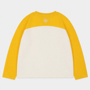 <b>Waffle</b> Knit T-shirt Heavyweight Cotton Color <b>Block</b> Boxy Fit Long Sleeve Streetwear Tee Custom Oversized Pullover Men T Shirt - Product Image 2