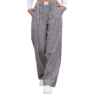 Shorts décontractés à carreaux pour femmes, 100 % coton respirant, taille mi-haute élastique, devant plat, avec poches, longueur complète - Product Image 2