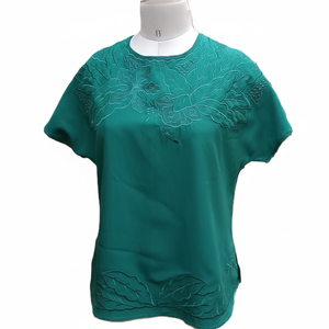 Haut brodé pour femme couleur verte col rond haut d'été léger chemisiers colorés pour dames dernier haut brodé - Product Image 1