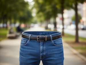 Cintura da uomo 3,5 cm con fibbia in lega e chiusura a perno, stile casual, finitura placcata - Product Image 2