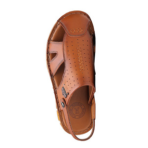 Men Genuine Leather T-Strap <b>Sandals</b> <b>Closed</b> <b>Toe</b> Oxford Outsole Breathable Casual Beach Shoes - Product Image 5