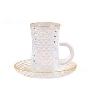 Set Tazza e Piattino per Caffè Turco - Elegante Tazza in Vetro per Caffè Arabo, Tè Pomeridiano Europeo e Dessert - Product Image 4