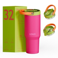 Fabricant de gobelets isothermes personnalisés avec logo, en acier inoxydable à double paroi, pour voyage en extérieur, anti-fuite, pour café, 32 oz avec paille