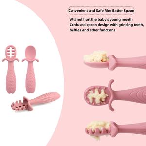 Karikatür bebek kaşık ve çatal emzik ile yeni emme bebek yengeç plakaları ve çanaklar silikon besleyici seti çocuklar için yemek - Product Image 3