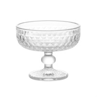 Bol de service à pied en cristal facetté de 300 ml, motif taillé en diamant, tige perlée. Verre sodocalcique de style bohème, sans danger pour les aliments. pour