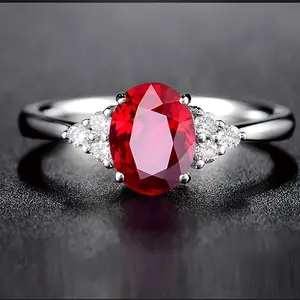 Materiale inossidabile blu argento rubino diamante zaffiro anelli in acciaio inossidabile gioielli con pietra ovale rossa Weddeinf per donne ragazze