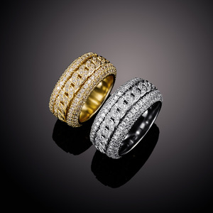 Cincin Pria Hip Pop <span class=keywords><strong>Vintage</strong></span> Berkilau Tinggi Grosir, Lapisan Emas Premium Kuningan, Bertabur Zirkon Berlian, Cincin Fashion Pria - Product Image 5