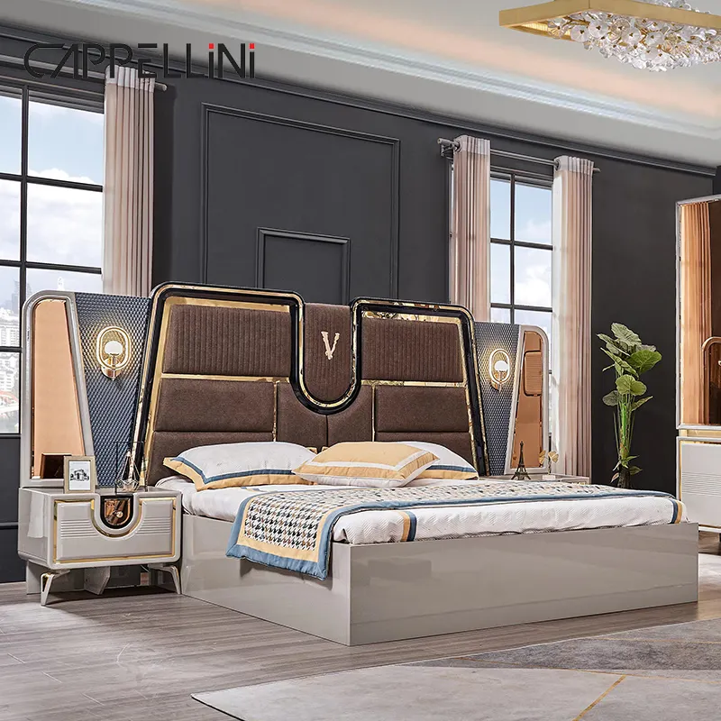 2023 nuovo Design King Size letto matrimoniale in legno economico moderno casa Master Room Set completo di mobili per camera da letto in MDF di lusso