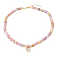 Collier Pendentif Zircon Rond Perles Plates Couleurs Mixtes en Pierre Naturelle Tendance pour Femme Bijoux en Gros