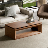 Table basse relevable moderne et durable en noyer, placage bois massif, MDF, hauteur réglable, rangement, mobilier de salon
