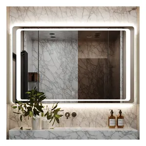 HIXEN18-3A Rectangle LED Ultra-thin Mirror Wall Silver Anti-Fog Heated Pad Bathroom Mirror touch screen Smart lighted Mirror