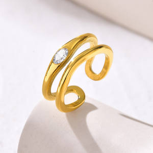 แหวนเซอร์คอนสองชั้นแฟชั่นสไตล์ยุโรปและอเมริกาสำหรับผู้หญิงแหวนสแตนเลสแบบเรียบง่ายสไตล์ย้อนยุค - Product Image 3