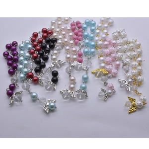 Bracelet chapelet en perles et roses avec ailes d'ange pour enfants, cérémonies religieuses, lot mixte de 50 pièces - Product Image 3