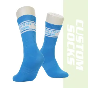 Neuzugang Unisex Baumwolle Sportsocke individuelles Logo Socken blaue Farbe individuelle Briefsocken