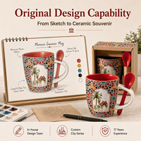Mug à café en céramique souvenir touristique du Maroc avec cuillère assortie, style vintage chameau, pour tasses en céramique, personnalisable OEM ODM, vente en gros