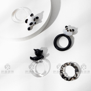 Handmadecolored Glaze Simple Bracelet Ring, High-end And Cool Little Finger Ring, Irregular-shaped Ring, Lampwork Glass, Multico - Product Image 3