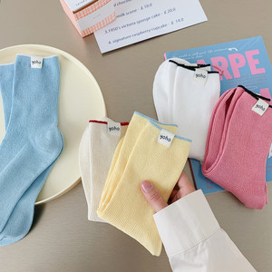 Chaussettes décontractées unisexes pour femmes, tricotées double <span class=keywords><strong>aiguille</strong></span>, absorbantes, avec étiquette au <span class=keywords><strong>talon</strong></span>, en coton pur, color-block, printemps-été - Product Image 3