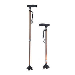 Aluminum Alloy Four Legged <b>Cane</b> With Light 1.2Mm Thickened Elderly Walking Stick Black Two Section Folding - Product Image 2