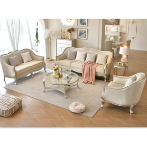 ชุดโซฟาโค้งสไตล์ยุโรป เฟอร์นิเจอร์หนังสีขาวทรงกลม โซฟาห้องนั่งเล่น อพาร์ทเมนท์ โซฟาผ้าบูเคลรูปครึ่งวงกลม - Product Image 1