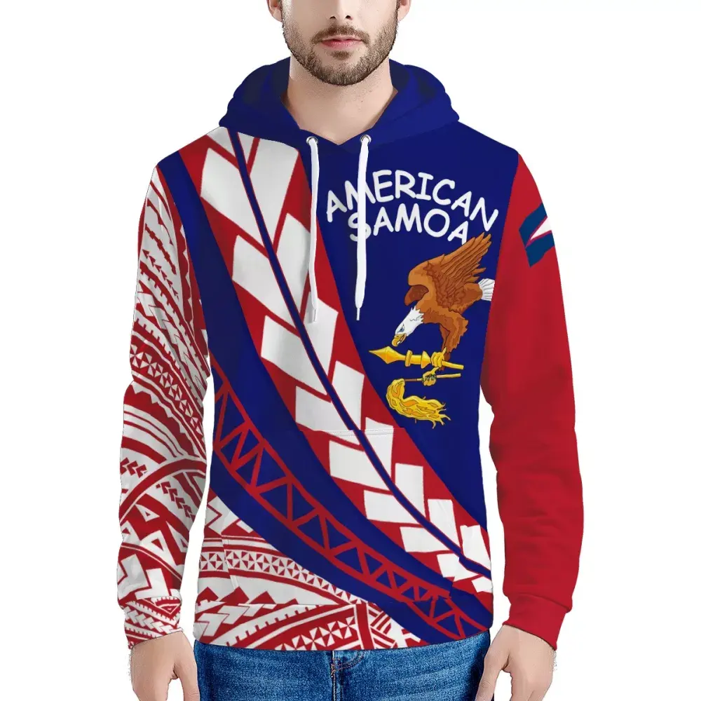 Özel amerikan Samoa logo etnik stil erkek kazak parlak kırpma Hoodies erkek giyim polinezya % 100% polyester Hoodie