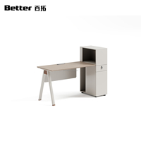 Bureau de travail moderne et élégant en bois clair avec meuble de rangement verrouillable, pieds en A robustes, poste de travail individuel pour bureau à domicile