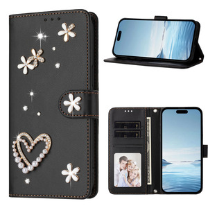 เคสโทรศัพท์หนังแบบฝาพับประดับพ<span class=keywords><strong>ล</strong></span>อยเทียมรูปหัวใจประดับมุกสำหรับ iPhone 17 Air 15 <span class=keywords><strong>PRO</strong></span> <span class=keywords><strong>MAX</strong></span> 16E 14 <span class=keywords><strong>13</strong></span> 12 PLUS ช่องเสียบบัตรปิดด้วยแม่เหล็ก - Product Image 3