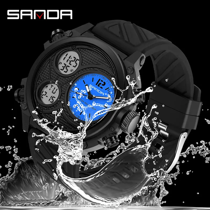 Sanda 2007 2020 New Men Digital Watch Set LED Luminous Waterproof Functional Sport Wrist Watches for Men