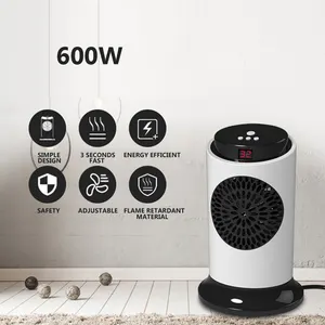 新款时尚600W Ptc迷你房间便携式空间加热器，遥控办公室家用暖风机电加热器带定时器