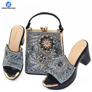Belles dames nigérianes mariée chaussures à talons hauts et sacs 10 <span class=keywords><strong>cm</strong></span> sac en cristal intalien avec chaussures assorties pour la fête de mariage - Product Image 2