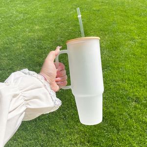 Gobelets de voyage en verre dépoli transparent pour sublimation, 32oz et 40oz, avec couvercle en bambou, entrepôt USA - Product Image 5