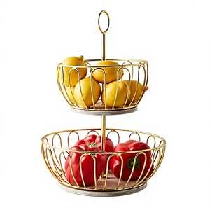 Metal <b>Gold</b> Color 2 Tiers Fruits <b>Basket</b> Stand With Premium Quality Table Decorative Fruits <b>Storage</b> <b>Basket</b> - Product Image 1