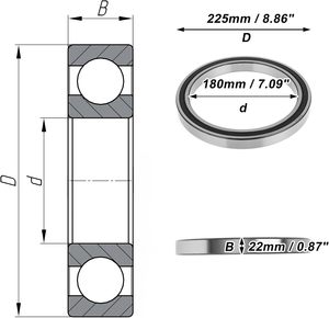 Roulements à billes à gorge profonde P0 180x225x22mm, lubrifiés, double joint en caoutchouc, noir argenté, pour scooter et skateboard - Product Image 4