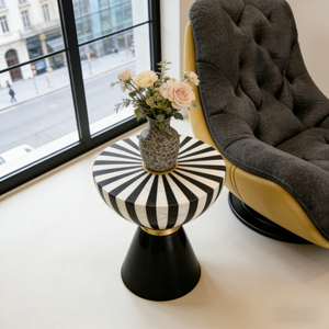 Mesa de Centro de Fibra de Vidrio con Rayas de Lujo, Mesa Auxiliar Redonda Moderna, Mueble Decorativo para Sala de Estar, Hogar u Hotel - Product Image 2