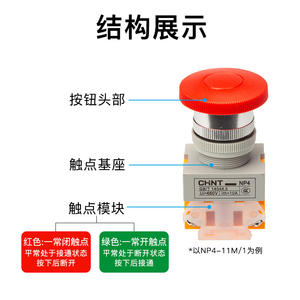 Interrupteur à bouton-poussoir en laiton Chint NP4 à réinitialisation automatique, type Jog 11M, rouge et vert, démarrage/arrêt, tête large, diamètre du trou de montage 16 mm - Product Image 5