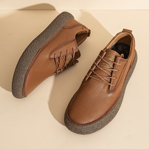 รองเท้าลำลองใหม่สำหรับผู้ชาย หนังแท้ พื้นเรียบ กันลื่น แบบหุ้มข้อต่ำ ไซส์ใหญ่ สำหรับวัยกลางคน หนังฟูลเกรน รองเท้าสเก็ต - Product Image 3