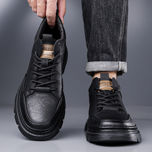 Bottes Senma Martin pour hommes, bottines à bout rond en cuir véritable, semelle extérieure en caoutchouc antidérapante, chaussures décontractées d'extérieur - Product Image 4