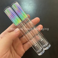 ISMAN Vente en gros de tubes à gloss transparents de 5 ml avec capuchon holographique, emballage de gloss vide irisé, flacon transparent avec applicateur