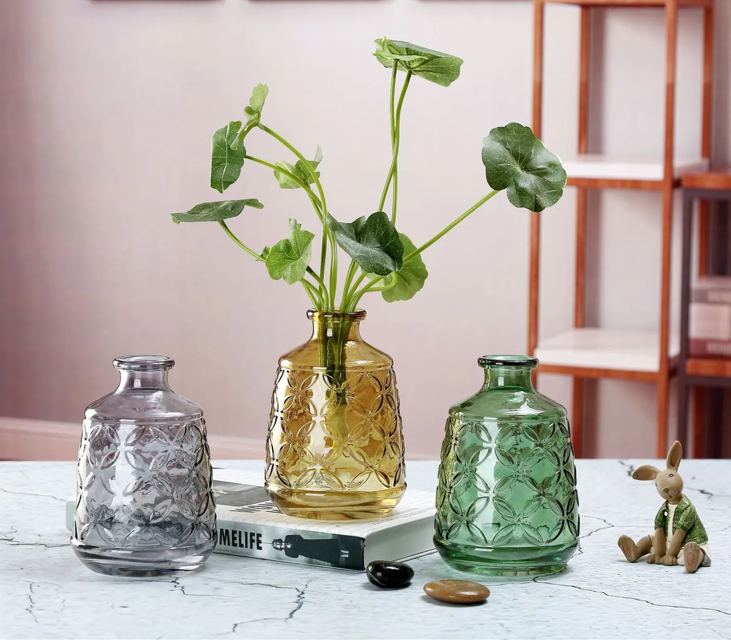 Vaso de vidro e cristal atrativo, vaso de flores de decoração caseira