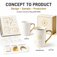 Mug à café en céramique blanche de luxe avec anse dorée et motif géométrique boussole, idéal pour cadeau haut de gamme, OEM, ODM, vente en gros personnalisée