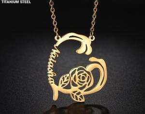 Collana con <span class=keywords><strong>nome</strong></span> personalizzato rosa con scritta a forma di girocollo collana con <span class=keywords><strong>nome</strong></span> personalizzato con fiori di rosa ciondolo regalo in acciaio inossidabile - Product Image 3