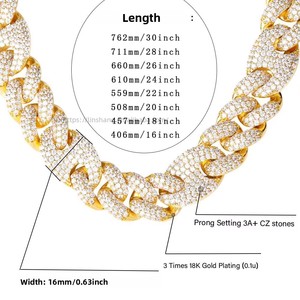 European American Style Copper Necklace Hip Hop Personalized Trendy 16mm Pig Nose Miami Lock <b>Cuban</b> <b>Chain</b> Three One Full Zircon - Product Image 4