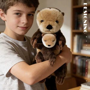 Lindo Peluche de Nutria Marina, Suave, 100% Poliéster, Muñeco Unisex Estilo Padre-Hijo Abrazando a un Cangrejo, Almohada Relajante para Niños - Product Image 2