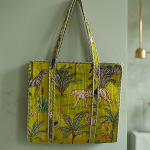 <b>Yellow</b> Quilted Cotton Tote <b>Bag</b> Bohemian Style Open Top for Women All Seasons 14x14 - Product Image 3