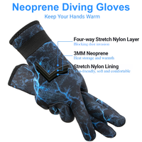Gants de plongée en néoprène chaud de 3 mm avec imprimé éclairs bleus, gants antidérapants à paume pointillée pour la plongée en apnée, la plongée en eau profonde et la pêche sous-marine