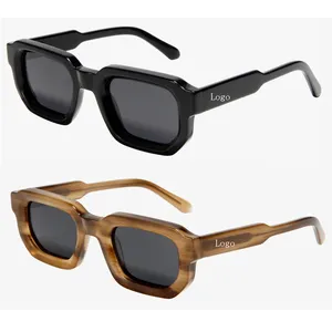 Alta qualidade lente TAC Acetato homens óculos de sol placa retro Espessado Personalizado Quadrado Óculos De Sol retângulo UV400 Oculos De Sol