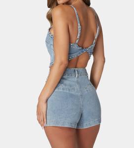 Top de mezclilla sin mangas con estampado de leopardo y tachuelas en la espalda para primavera/verano, ideal para streetwear y fiestas. - Product Image 2