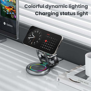 Alloy Magnetic Foldable 3-in-1 <b>Wireless</b> Charger 15W PD RGB LED Light 360 Rotating <b>Dock</b> Fast <b>Charging</b> Smart - Product Image 6