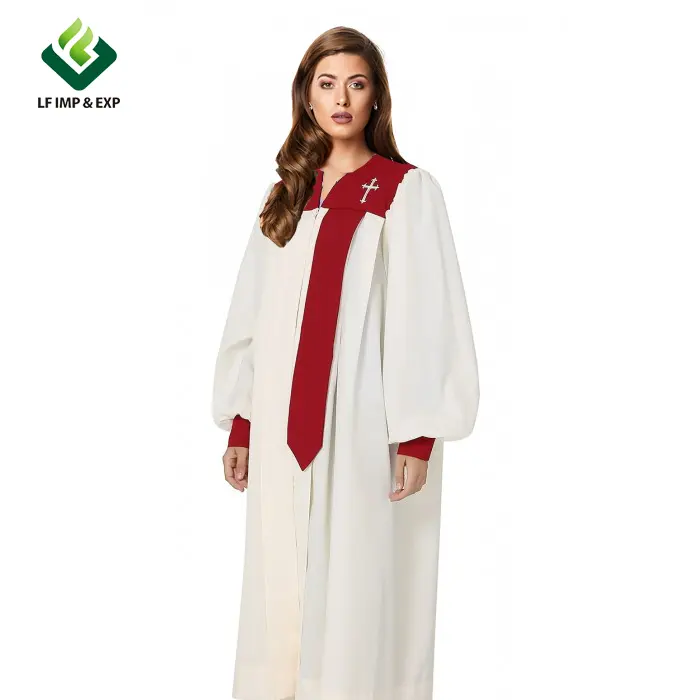 Blanco de alta calidad toga del coro con bordado Cruz moderno coro trajes