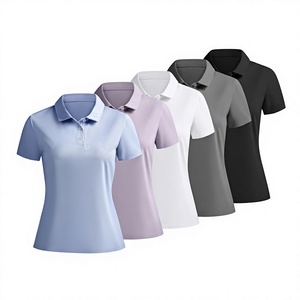 Chemises polo à manches courtes pour femmes, couleur unie, décontractées, tricotées, coupe régulière, bleu clair, blanc, gris, noir, violet - Product Image 4