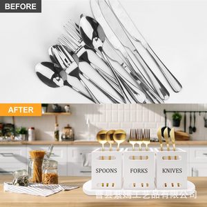 Boîte de rangement pour couverts, organisateur de cuisine rectangulaire avec séparateurs pour cuillères, fourchettes et couteaux, support de table pour usage en cuisine - Product Image 1